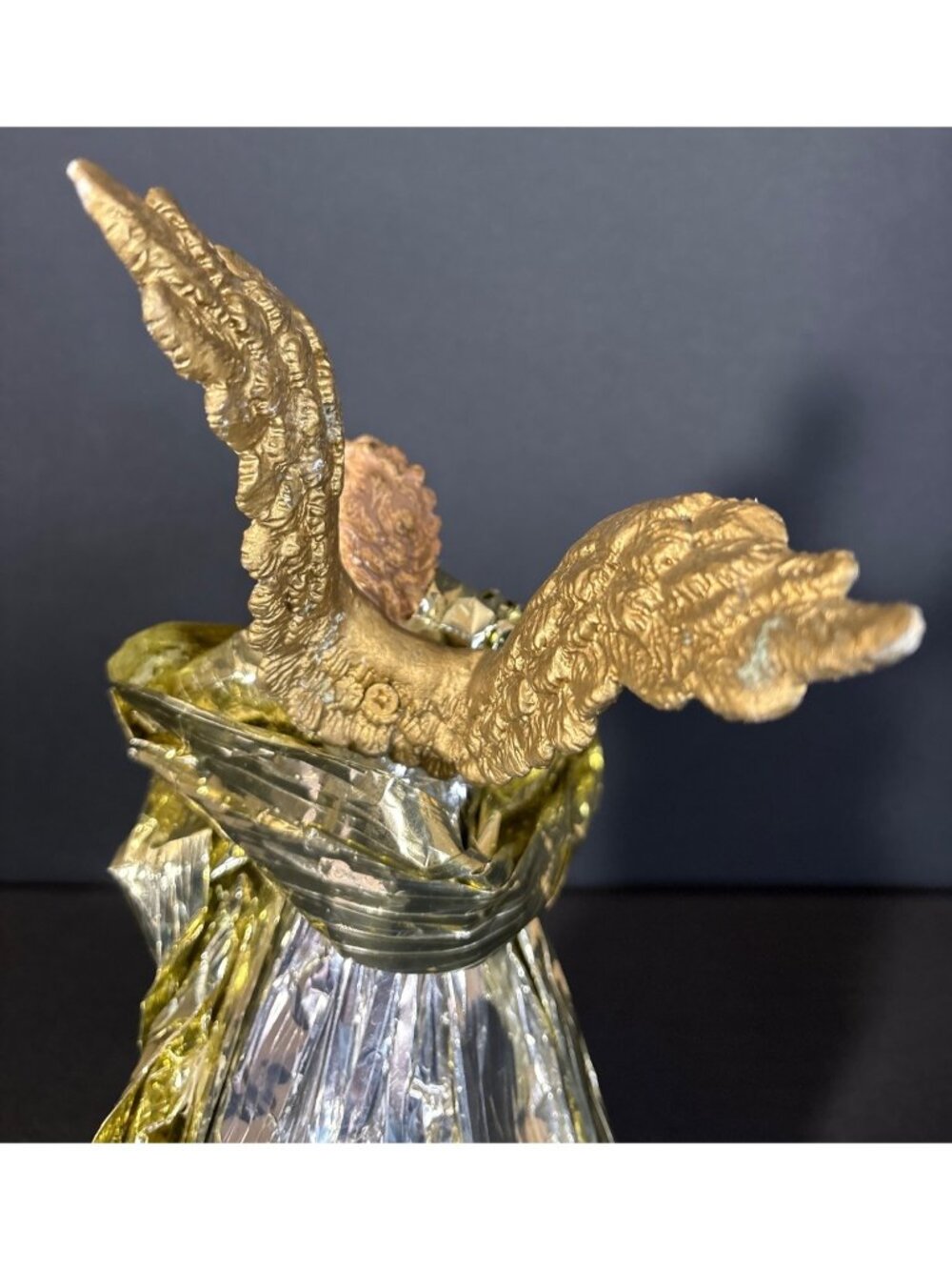 Victorian Angel Figurine Gold & Silver Foil Robe Intricate Wing Tree Topper - Picture 7 of 12